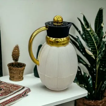    ترمس شاي وقهوة ابيض مخطط 1 لتر 