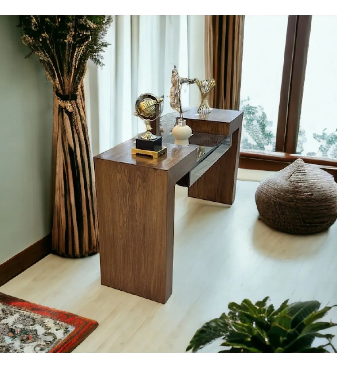 كونسول-مدخل خشبي بني وسط مراي 145×40×77سم 