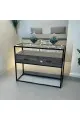 طاولة مدخل كونسول خشب زجاج رمادي80×40×100سم 