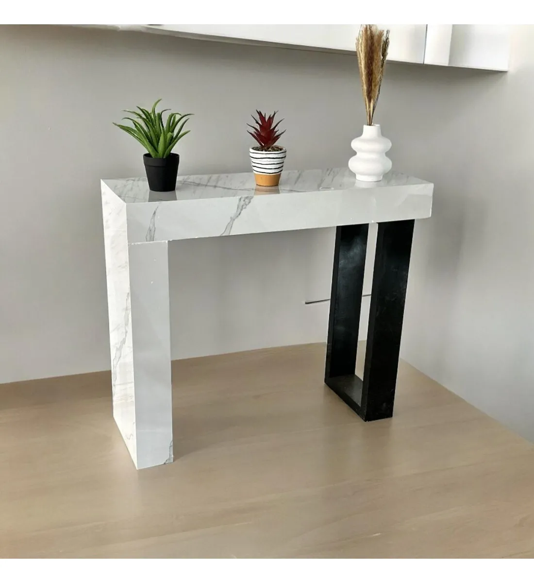 طاولة مدخل كلاسيكي بديل الخشب ابيض جنب اسود 88×30×74سم 