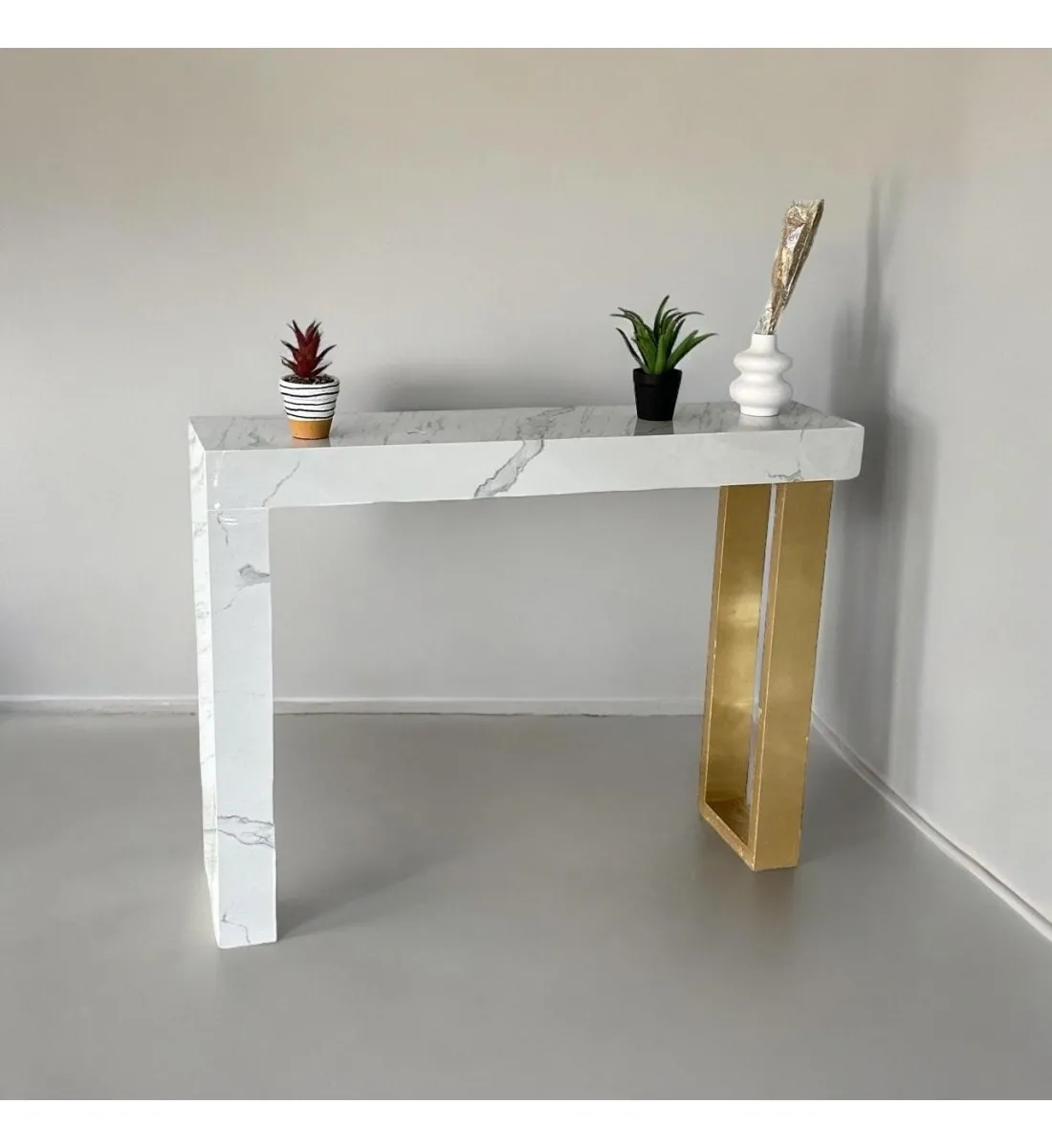طاولة مدخل كلاسيكي بديل الخشب ابيض جنب ذهبي 88×30×74سم 