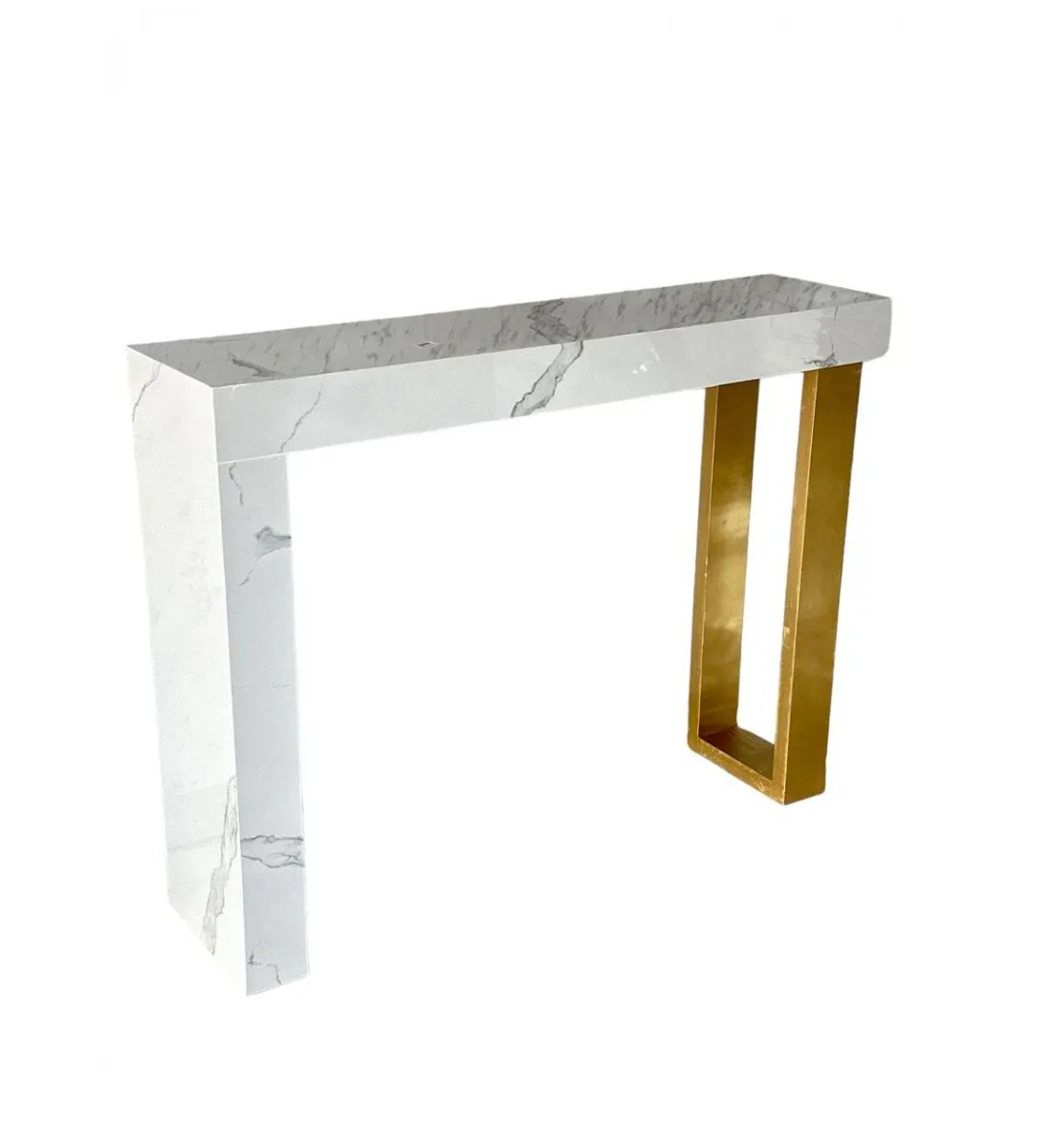 طاولة مدخل كلاسيكي بديل الخشب ابيض جنب ذهبي 120×30×90سم 