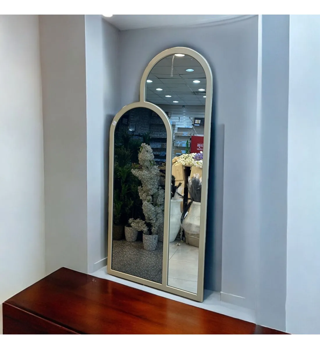 مراة قطعتين ارضيه زجاج جمب معتق اسو اطار خشب شامبين  100×200سم