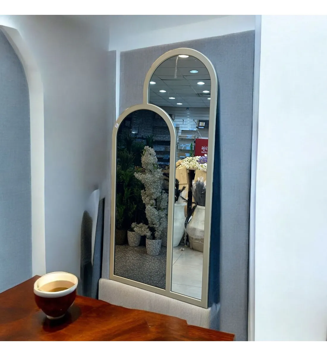 مراة قطعتين ارضيه زجاج جمب معتق اسو اطار خشب شامبين  100×200سم