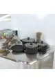 طقم قدور جرانيت تركي 14 قطعة غطاء استيل عالي الجودة لون رمادي