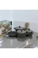 طقم قدور جرانيت تركي 14 قطعة غطاء استيل عالي الجودة لون رمادي