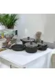 طقم قدور جرانيت تركي 14 قطعة غطاء استيل عالي الجودة لون رمادي