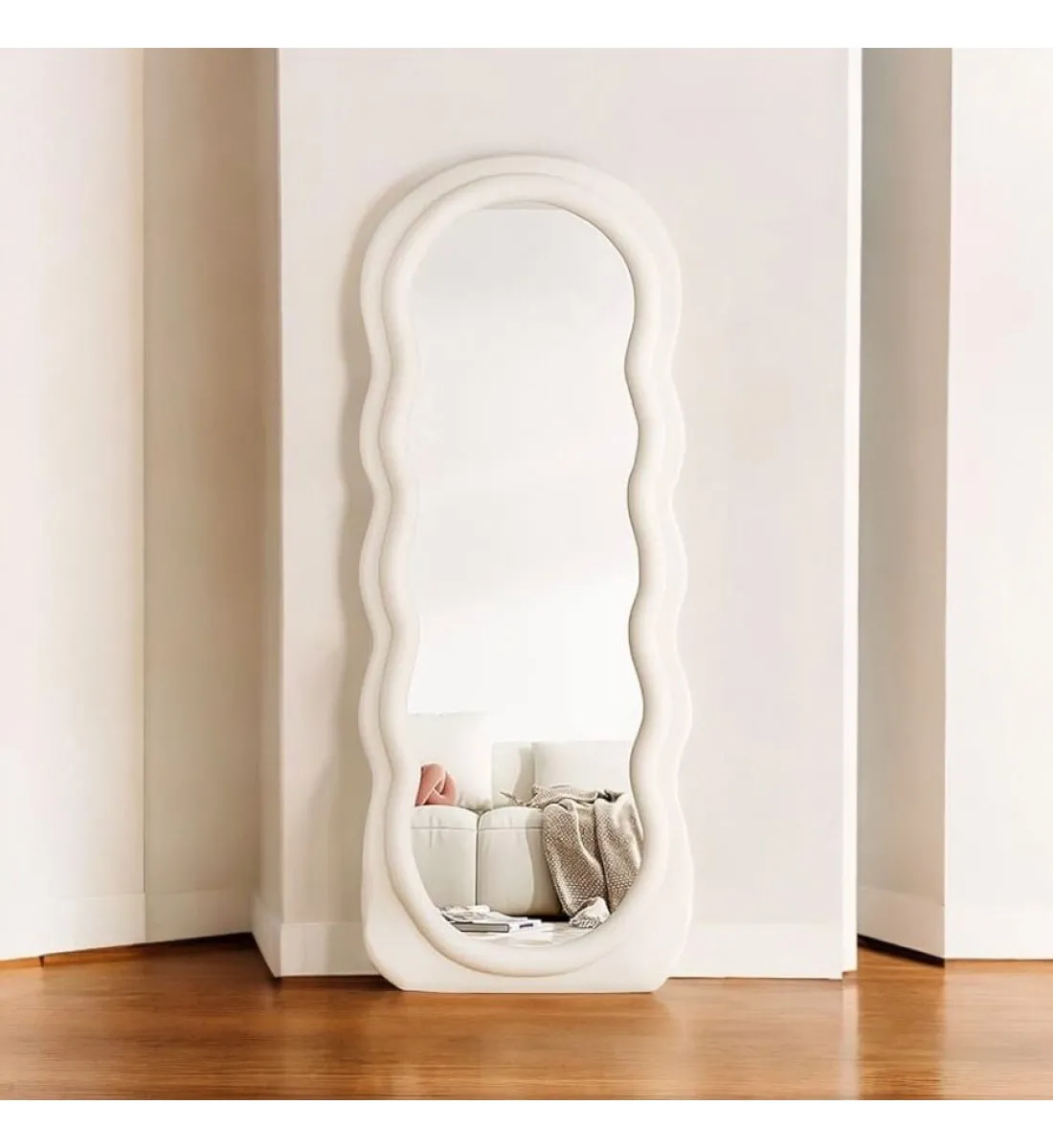 مرايا ارضية باستاند باطار قماش ابيض   تصميم مميز وابداع هندسي  مقاس160×60سم 