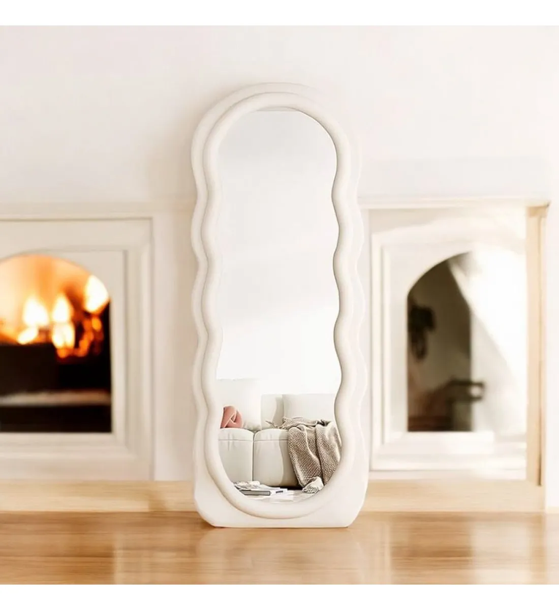 مرايا ارضية باستاند باطار قماش ابيض   تصميم مميز وابداع هندسي  مقاس160×60سم 