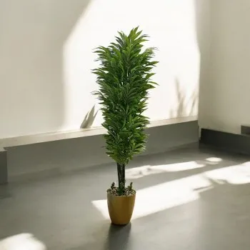 شجر اخضر بمركن بلاستيك  ذهبي تزيين صناعي 180سم