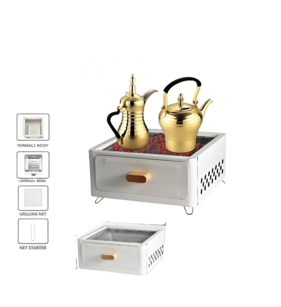 موقد فحم و شوايه 9119 استيل مربع 31×31×16سم 
