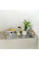 صينية ديكور استانلس استيل مضلعة من أريستو فضي ممسك ذهبي  - 42×27×2سم 