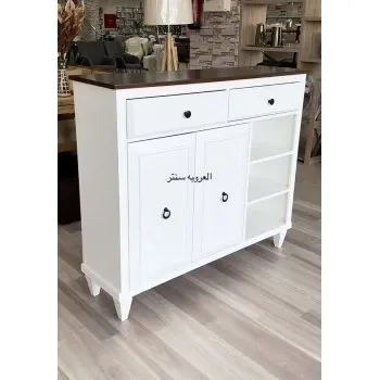 ركن كافي خشبي لون ابيض سطح بني  مقاس 110*40*95سم