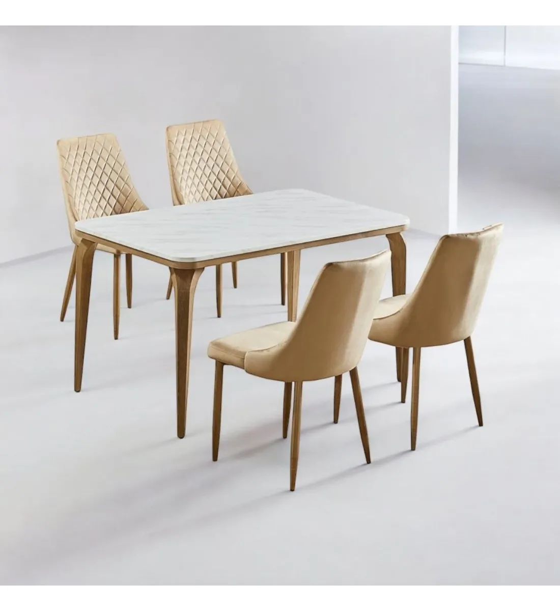 طقم طاولة طعام بديل رخام مع 4 كراسي خشبي 130×80×75سم 