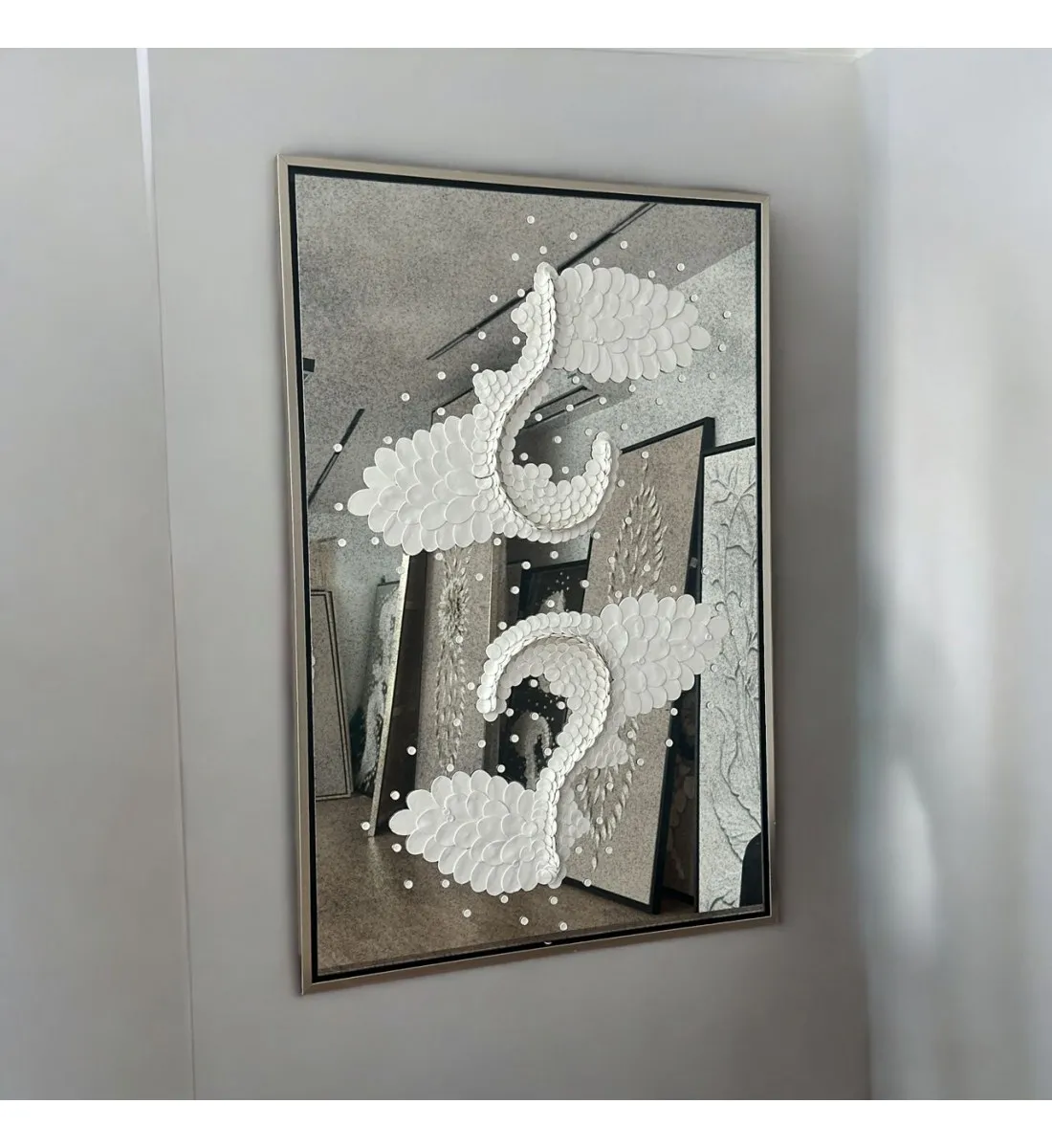 مراة جبسية  معتقة باطار خشبي شامبين 150×100سم (المنتج تفصيل )