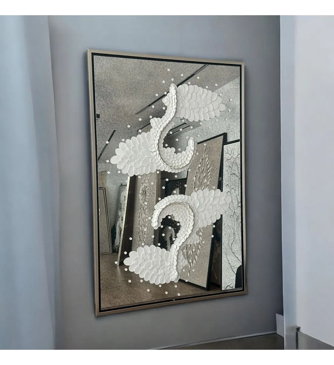 مراة جبسية  معتقة باطار خشبي شامبين 150×100سم (المنتج تفصيل )