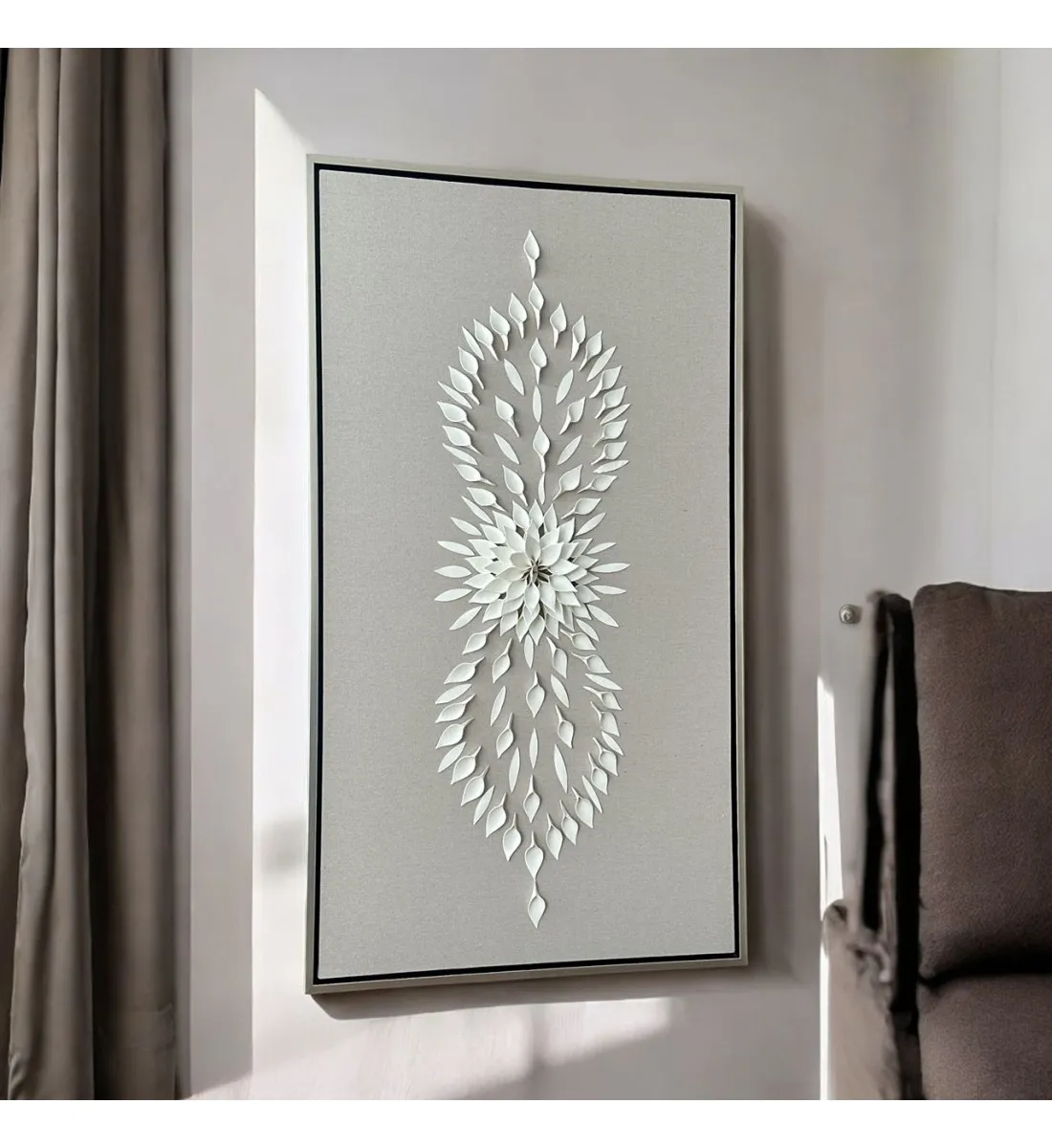 لوحة فنية -هندسية جبسية باطار شامبين 100×180سم  (المنتج تفصيل )