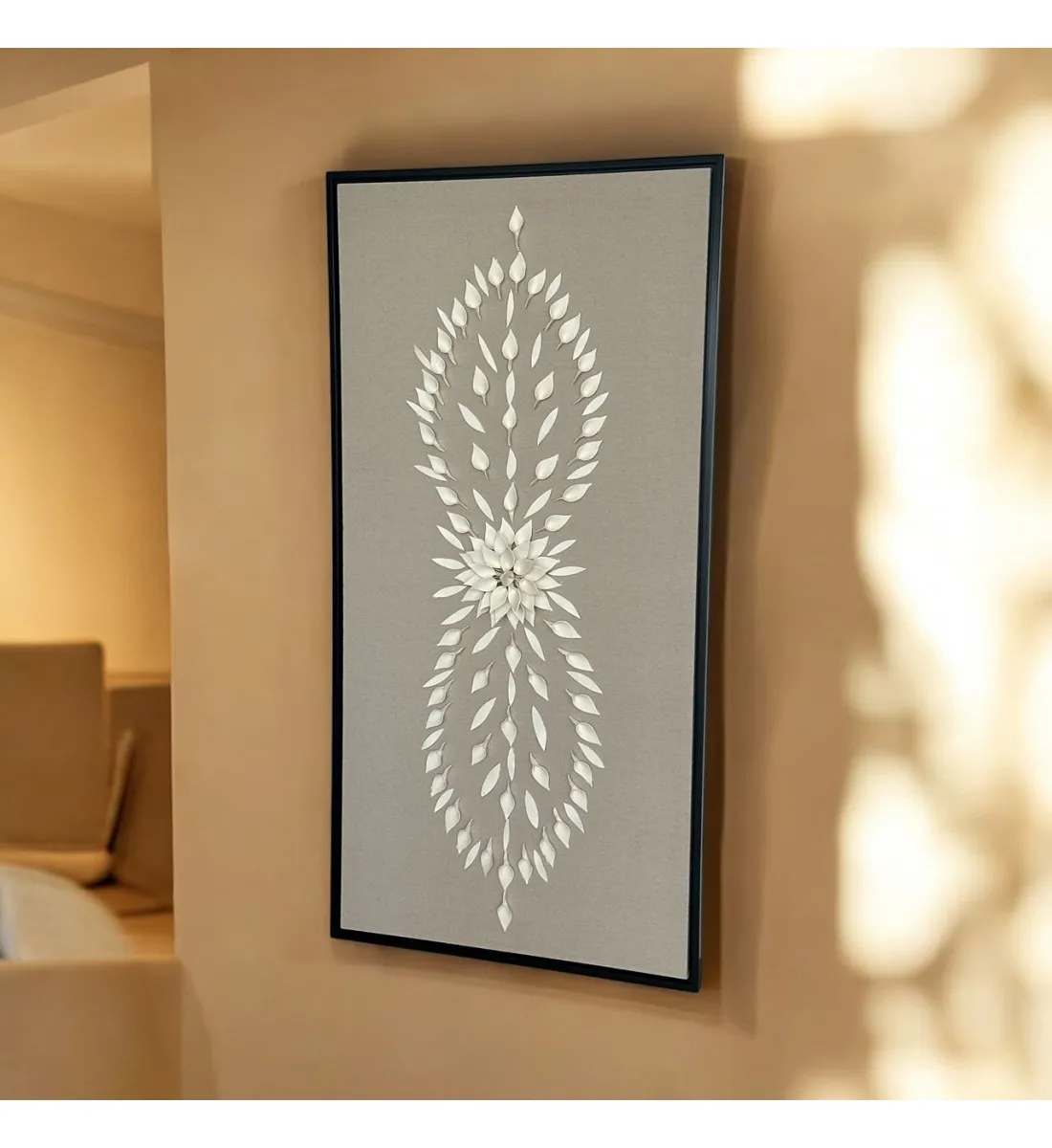 لوحة فنية -هندسية جبسية باطار اسود 100×180سم  (المنتج تفصيل )
