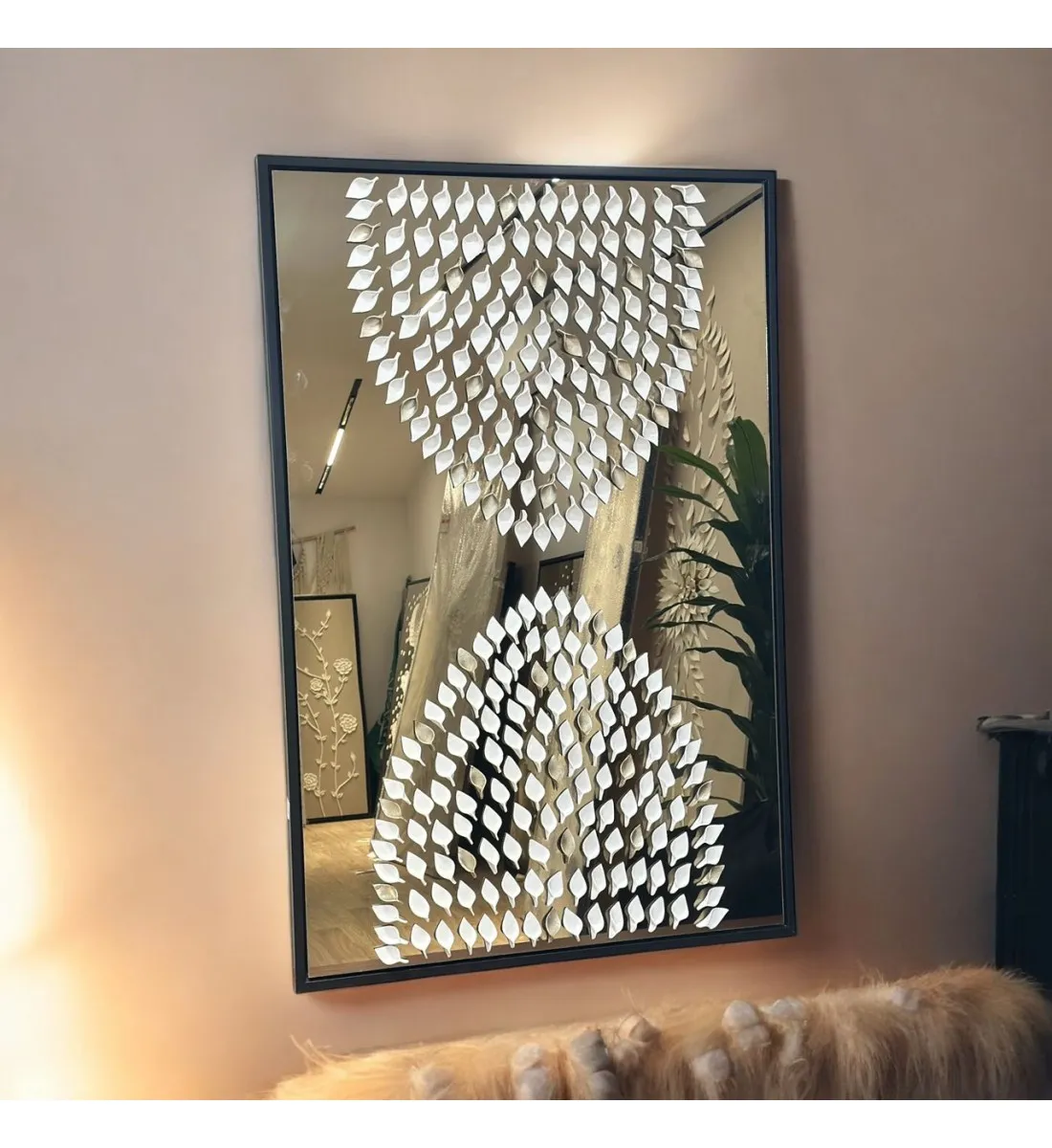 مراة جبسية باطار خشبي اسود 150×100سم (المنتج تفصيل )