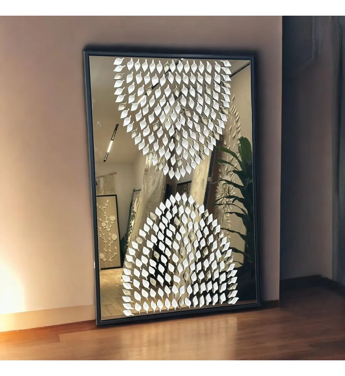 مراة جبسية باطار خشبي اسود 150×100سم (المنتج تفصيل )