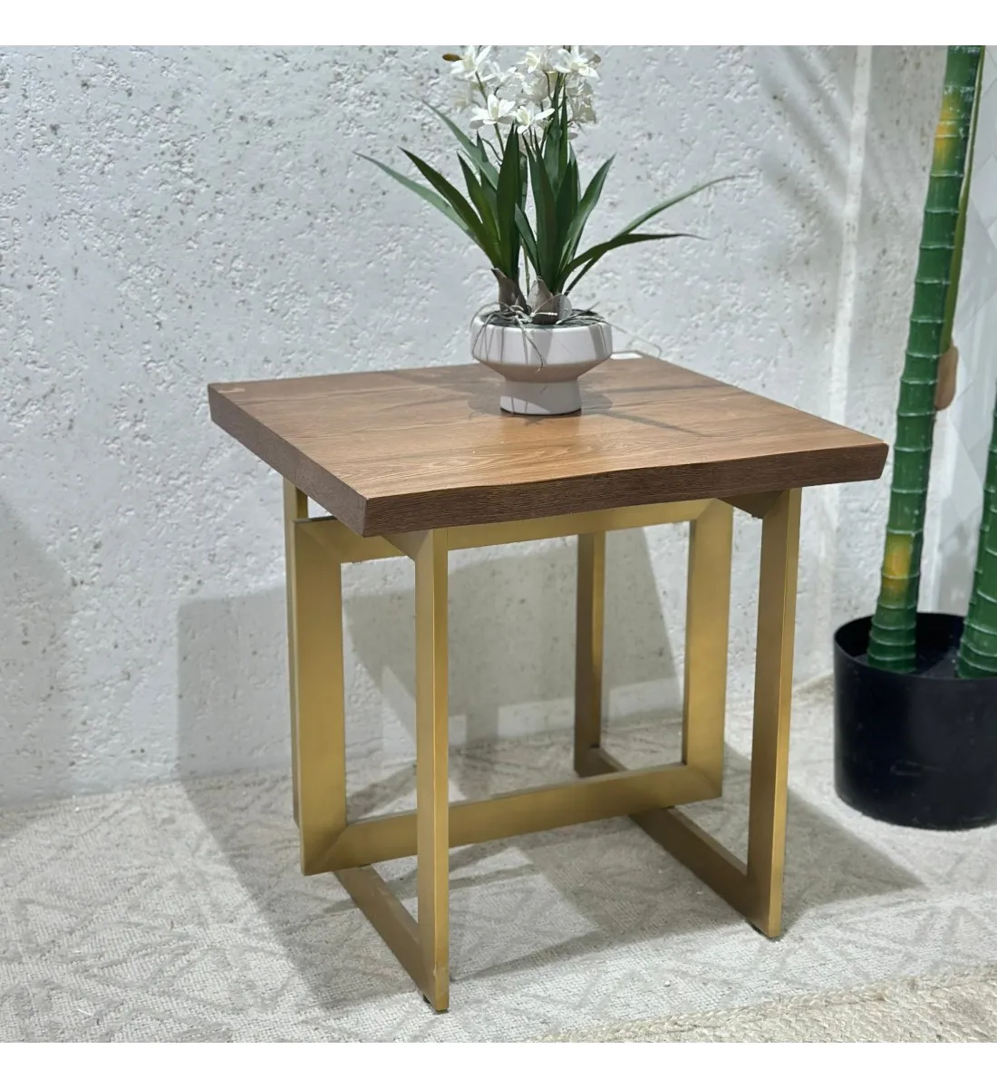  طاولة خدمة استيل خشب فردي ذهبي 55×55×55سم 