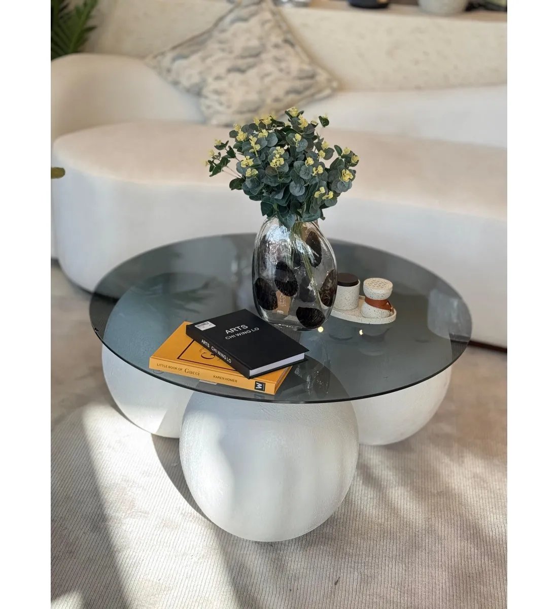 طاولة قهوه سطح زجاج الكور جبس 90×90×42سم 