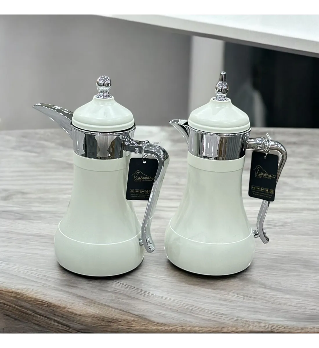  طقم ترمس عازل للحرارة ابيض نيكل  فضي 2قطع 