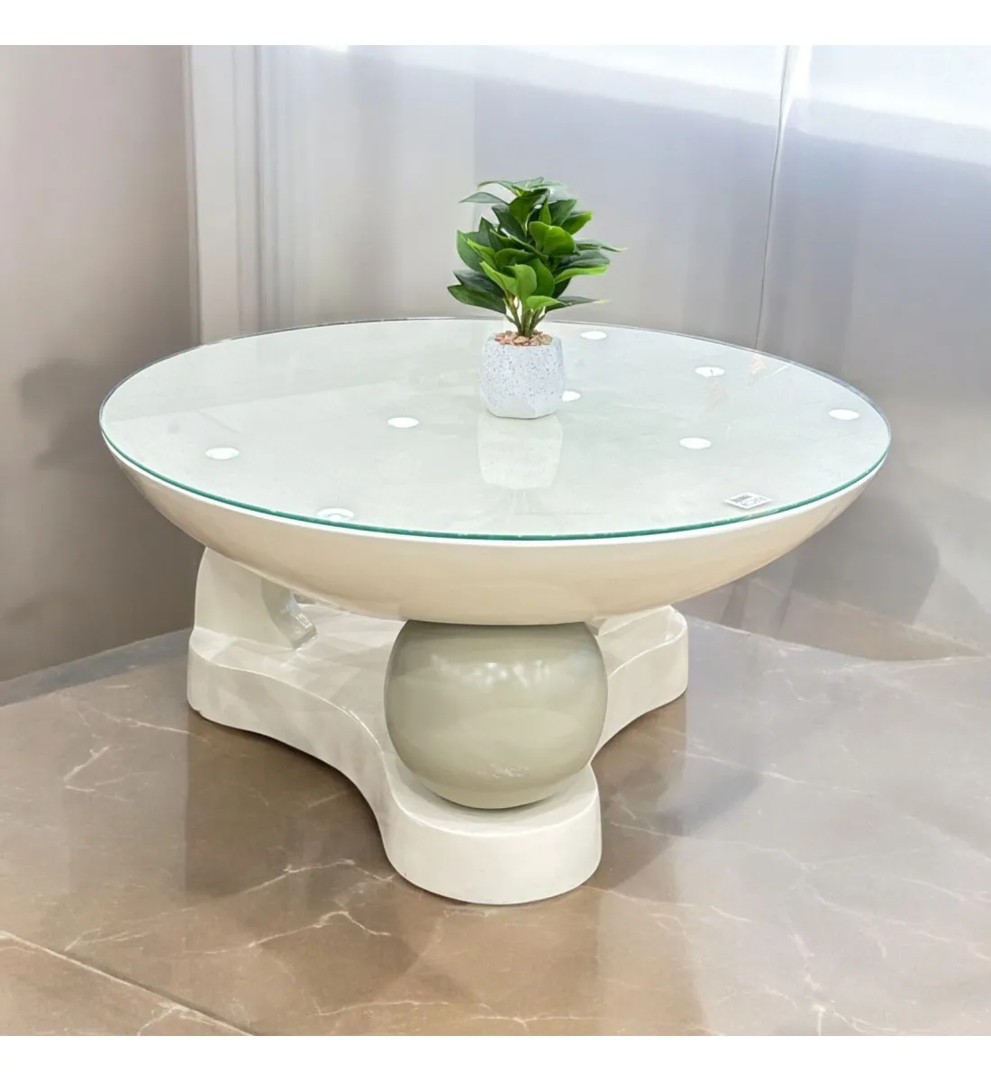طاوله اساسيه مفرد زجاج ابيض 80×80×40سم 