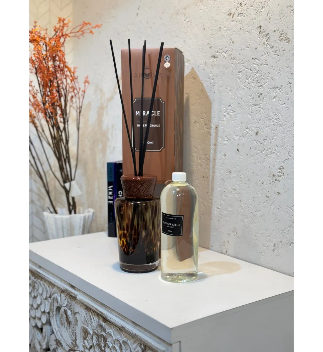 فواحه عطرية مع عيدان زجاج 1000مل برائحه ( MIRACK) HOME FRAGRANCE