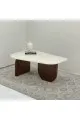طاولة قهوة سطح بديل الرخام ملمس ناعم قاعده خشب لون بني