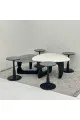طقم طاولات 6قطع سطح الطاولة الاولى بديل الرخام ملمس ناعم والثانيه سطح زجاج قاعداتهما خشب لون اسود