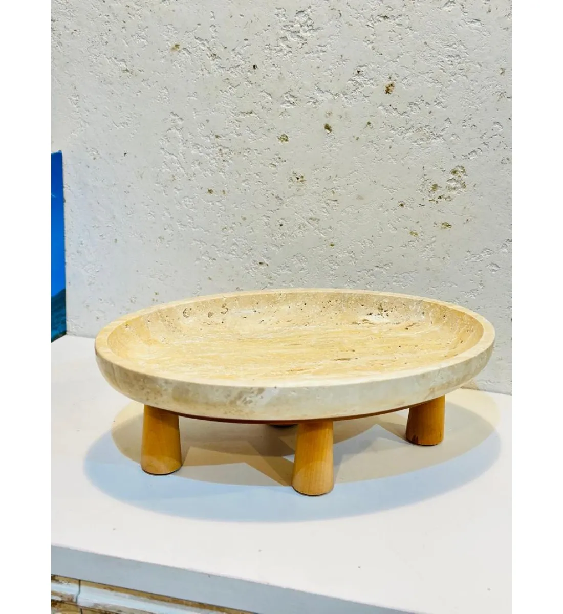 صينية تقديم من الحجر الجيري بقاعده خشب مقاس36×12×12سم
