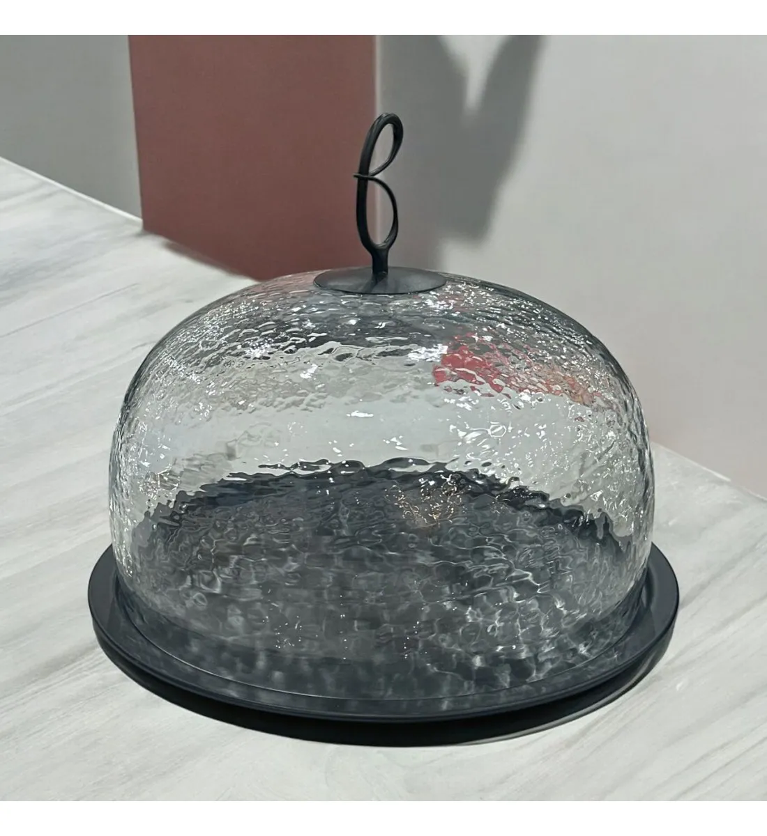 صحن تقديم استانلس استيل  بغطاء زجاج 28×28×26سم 