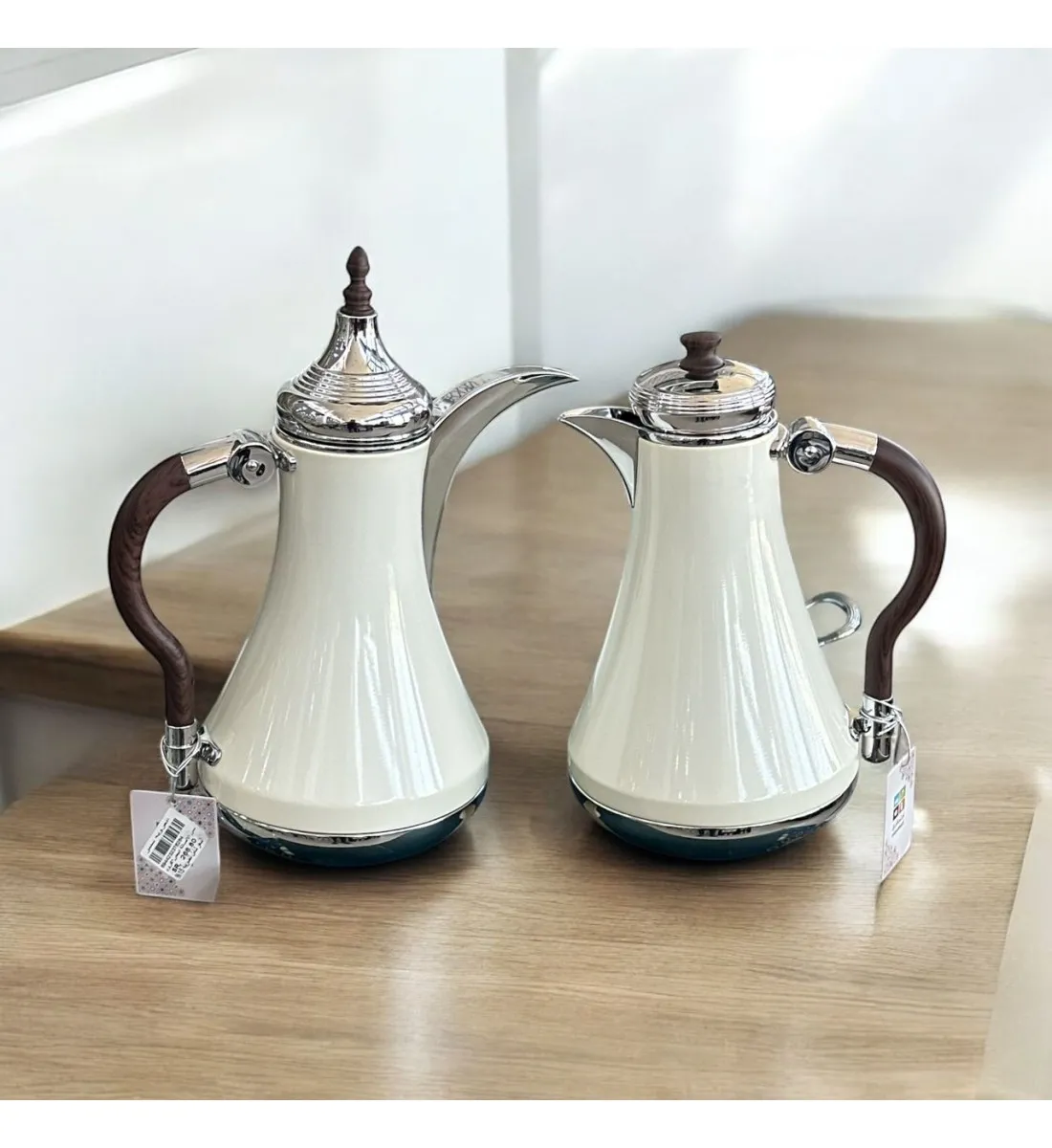 طقم ترمس شاي وقهوة  ابيض كروم 2قطع 