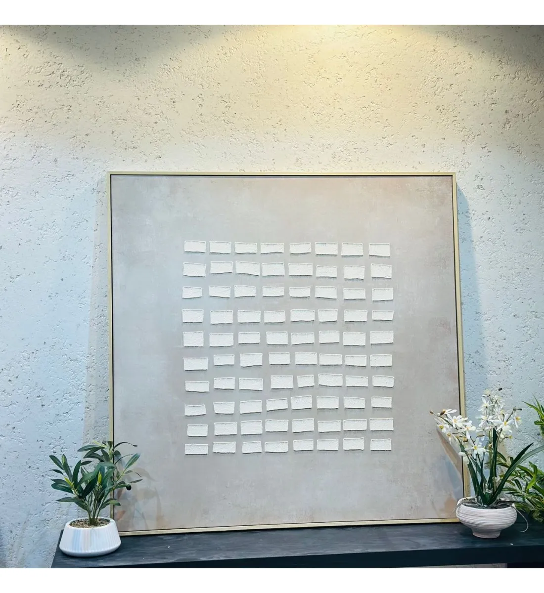 لوحة اطار خشبي قماش جبسية تصميم انيق 100×100سم 