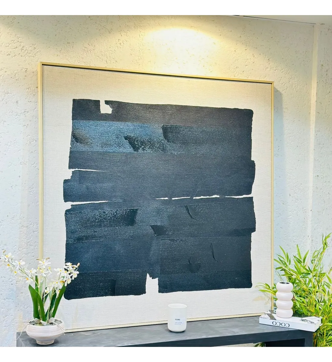 لوحة اطار خشبي قماش  ملمس خشن تصميم انيق  120×120سم 