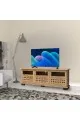 طاولة تلفزيون أريكه 3 أبواب، حامل تلفزيون من خشب الساج، مساحة تخزين كبيرة، متينة، عالية القوة، ارتفاع 60 × طول 160 × عرض 34.5 سم