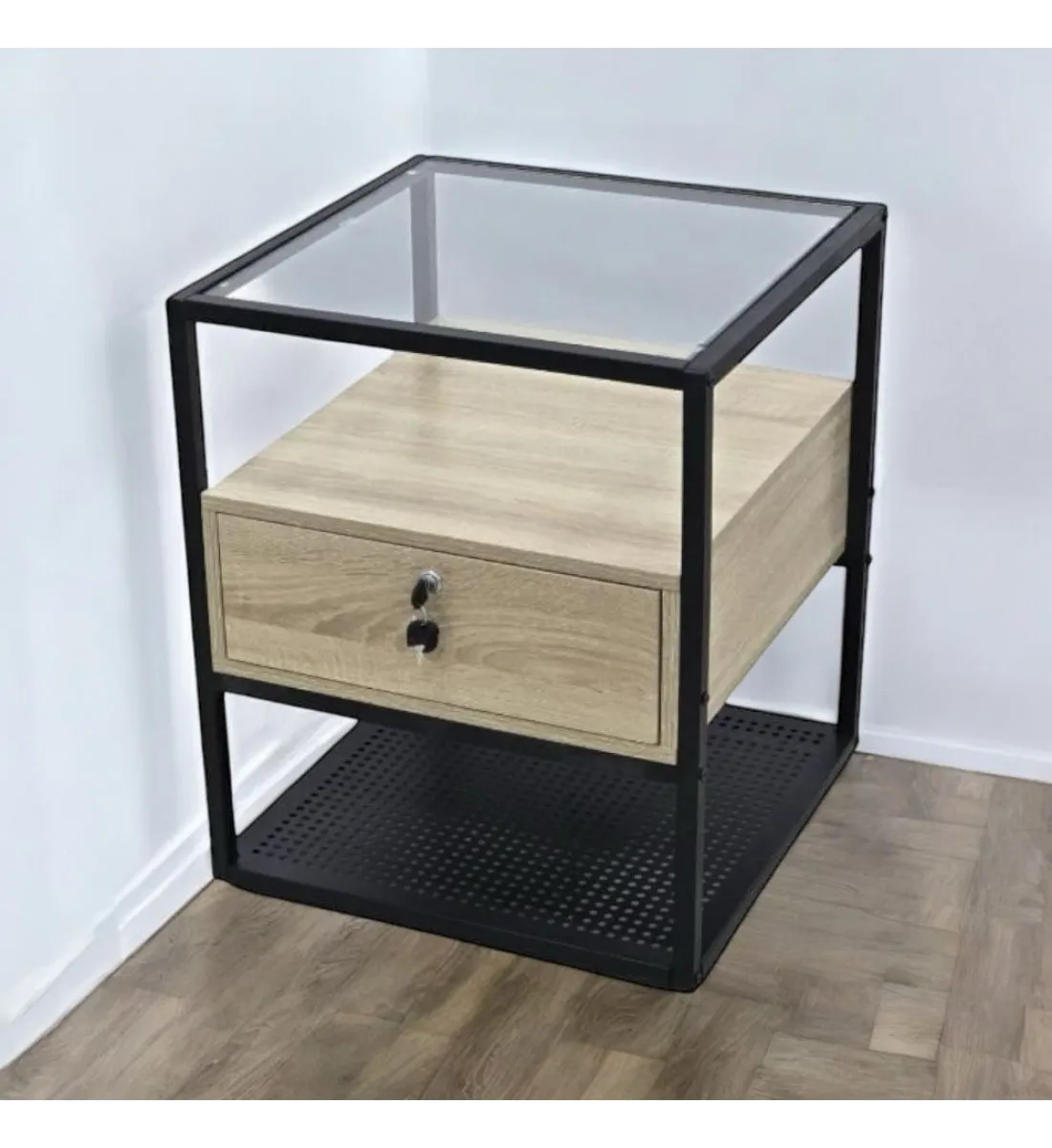 طاولة سرير جانبية سطح زجاج مقاس 60×50×50 سم
