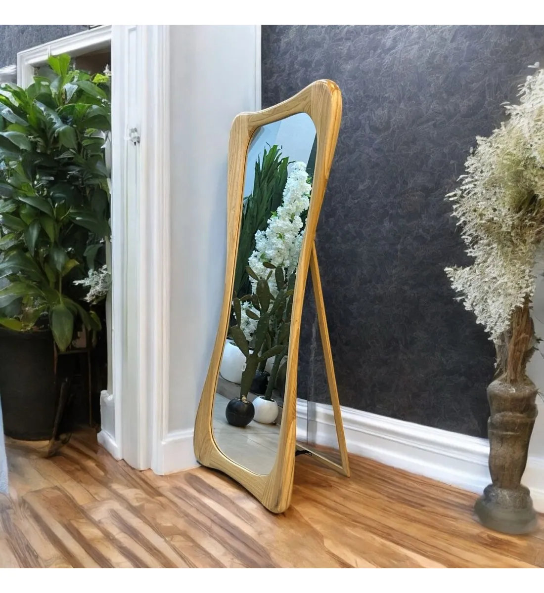 مرآة بإطار خشب بيج من رضا - 70×170سم 