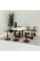 طقم طاولات 8قطع سطح الطاولة الاولى: بديل الرخام ترافنتينو ملمس ناعم ،والثانيه سطح زجاج قاعداتهما خشب لون بني