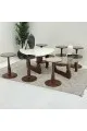 طقم طاولات 8قطع سطح الطاولة الاولى: بديل الرخام ترافنتينو ملمس ناعم ،والثانيه سطح زجاج قاعداتهما خشب لون بني
