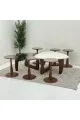 طقم طاولات 8قطع سطح الطاولة الاولى: بديل الرخام ترافنتينو ملمس ناعم ،والثانيه سطح زجاج قاعداتهما خشب لون بني