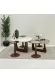 طقم طاولات 6قطع سطح الطاولة الاولى: بديل الرخام ترافنتينو ملمس ناعم ،والثانيه سطح زجاج قاعداتهما خشب لون بني