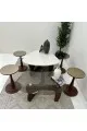 طقم طاولات 6قطع سطح الطاولة الاولى: بديل الرخام ترافنتينو ملمس ناعم ،والثانيه سطح زجاج قاعداتهما خشب لون بني