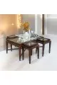طقم طاولات 5قطع سطح زجاج والجوز الطبيعي قاعده خشب
