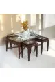 طقم طاولات 5قطع سطح زجاج والجوز الطبيعي قاعده خشب