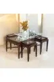 طقم طاولات 5قطع سطح زجاج والجوز الطبيعي قاعده خشب