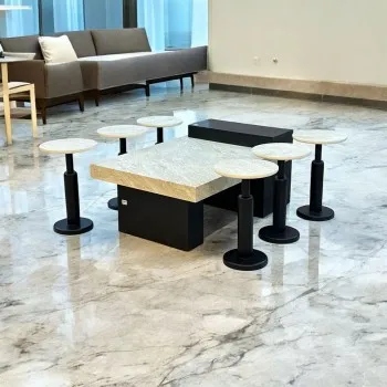 طقم طاولات 7قطع سطح بديل حجر قاعده خشب لون اسود