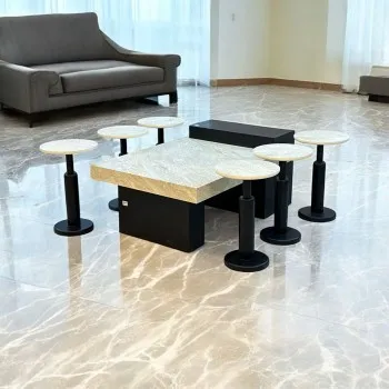 طقم طاولات 7قطع سطح بديل حجر قاعده خشب لون اسود