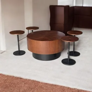 طقم طاولات تقديم  5قطع سطح قشرة الجوز